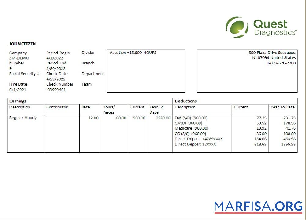 Downloadable USA diagnostic company employee sheet example